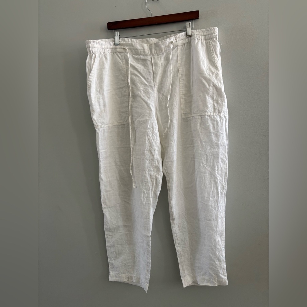 Lord & Taylor White 100% Linen Pants Size XL Resort wear Luxury